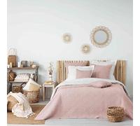 Douceur d'Intérieur, Couvre-Lit Matelassé (220 x 240 cm) Florette Rose, Microfibre Unie Lavée