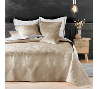 Douceur d'Intérieur - Couvre-lit SOLANGE 240x260 cm Beige lin velours matelassé + 2 housses 60x60