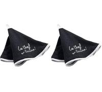 Douceur d'Intérieur Cuistot Essuie-Main Rond (0) 60 cm Eponge Brodee Cuistot Coton, Noir, 60x60 cm (Lot de 2)