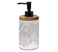 douceur d'intérieur, Distributeur Savon (Diamètre 7,50 x 17 cm) Amber Gris, Céramique Imprimée et Bambou