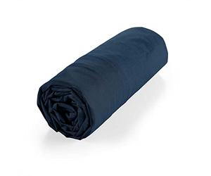 douceur d'intérieur, Drap Housse (140 x 190 cm) Biolina Bleu Nuit, 100% Coton Bio