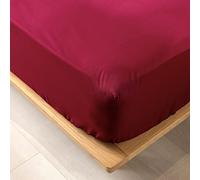 douceur d'intérieur, Drap Housse (140 x 190 cm) Biolina Bordeaux, 100% Coton Bio