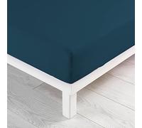 douceur d'intérieur, Drap Housse (140 x 190 cm) Jersy Bleu Nuit, 100% Coton Jersey