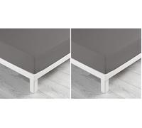 douceur d'intérieur, Drap Housse (140 x 190 cm) Lina Gris Souris, 100% Coton (Lot de 2)