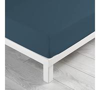 douceur d'intérieur, Drap Housse (160 x 200 cm) Lina Bleu Nuit, 100% Coton
