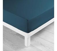 douceur d'intérieur, Drap Housse (180 x 200 cm) Lina Bleu, 100% Coton