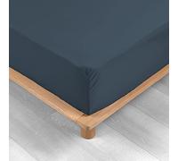 douceur d'intérieur, Drap Housse (180 x 200 cm) Percaline Bleu, Percale de Coton
