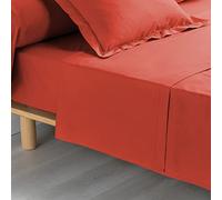 douceur d'intérieur, Drap Plat (180 x 290 cm) Percaline Terracotta, Percale de Coton