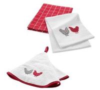 - Ensemble essuie-main et torchons Plumette - Rouge et blanc - Douceur d'intérieur