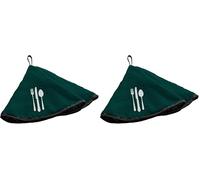 Douceur d'Intérieur, Essuie-Main Rond (Diamètre 60 cm) Couverts Emeraude, Eponge Brodée (Lot de 2)