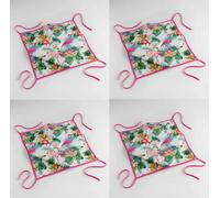 Douceur d'Intérieur, Galette 4 Rabats (36 x 36 x 3.5 cm) Flamingo Beach Blanc, Polyester Imprimé