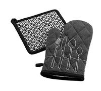 Douceur d'Intérieur, Gant et Manique (18 x 28 cm/20 x 20 cm) Cuisiline Anthracite, Coton Recylé Imprimé