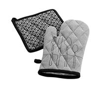 Douceur d'Intérieur, Gant et Manique (18 x 28 cm/20 x 20 cm) Cuisiline Gris Chine, Coton Recylé Imprimé