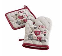 Douceur d'Intérieur, Gant et Manique (18 x 28 cm/20 x 20 cm) Dejeuner Gris, Coton Imprimé