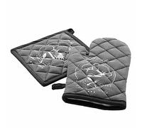 Douceur d'Intérieur, Gant et Manique (18 x 28 cm/20 x 20 cm) Grand Chef Gris, Coton Imprimé