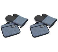 douceur d'intérieur, Gant et Manique (18 x 28 cm/20 x 20 cm) Harold Bleu, Chambray Uni et PVC (Lot de 2)