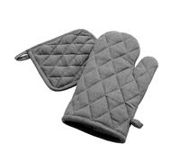 Douceur d'Intérieur, Gant et Manique (18 x 30 cm/19 x 19 cm) Gourmet Anthracite, Coton & Polyester Uni