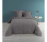 douceur d'intérieur, Housse de Couette (240 x 220 cm) Percaline Anthracite, Percale de Coton