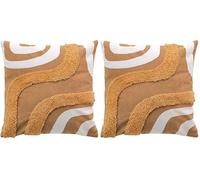 Douceur d'Intérieur, Housse de Coussin (40 x 40 cm) Mirade Camel, Coton Imprimé Tufté (Lot de 2)