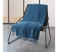 Douceur d'Intérieur, Jeté de Canapé (220 x 240 cm) Lilia Indigo, Coton Tissé