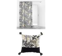 Douceur d'Intérieur Lot, 1 Voilage à Œillets 140 x 240 cm + 2 Coussins Déhoussables 40 X 40 Cm en Coton - Gamme Karaba
