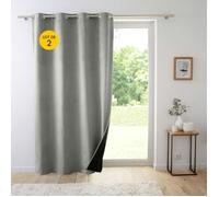 Douceur d'Intérieur - Lot de 2 Rideaux Isolants Thermiques Velours 140 x 260 cm Gris (Œillets)