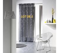 Douceur d'Intérieur Lot de 2 voilages a Oeillets 140 x 240 cm Voile Imprime Argent Bully Anthracite