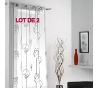 Douceur d'Intérieur Lot de 2 voilages a Oeillets 140x240 Voile Imprime Transfert looping Blanc/Noir