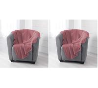 Douceur d'Intérieur Milou Plaid, Polyester, Vieux Rose, 125 x 150 CM (Lot de 2)