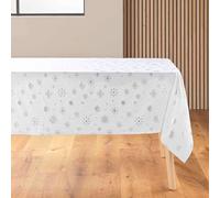 Douceur d'Intérieur, Nappe de Fête Rectangle (140 x 240 cm) Astrelia Blanc/Argent, Microfibre Imprimée
