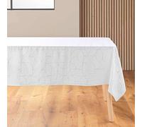 Douceur d'Intérieur, Nappe de Fête Rectangle (140 x 240 cm) Louxor Blanc/Argent, Microfibre Imprimée