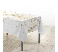 Douceur d'Intérieur, Nappe de Fête Rectangle (150 x 240 cm) Constellation Blanc/Or, Polyester Imprimé Métallisé