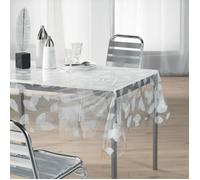 DOUCEUR D'INTERIEUR Nappe imprimée feuille Décor line Cristal 140x240 cm blanc