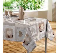 Douceur d'Intérieur, Nappe Rectangle (140 x 240 cm) Cosy Coeur Naturel, PVC Imprimé