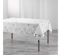 Douceur d'Intérieur, Nappe Rectangle (150 x 240 cm) Bloomy Blanc/Argent, Polyester Imprimé Métallisé