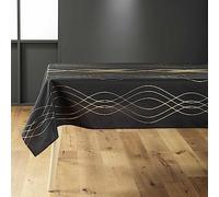 Douceur d'Intérieur, Nappe Rectangle (150 x 240 cm) Elona Noir/Or, Polyester Imprimé Métallisé