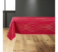 Douceur d'Intérieur, Nappe Rectangle (150 x 240 cm) Elona Rouge/Or, Polyester Imprimé Métallisé