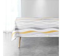 Douceur d'Intérieur - Nappe rectangulaire Ondulys 150 x 240 cm Polyester imprimé Blanc/Jaune
