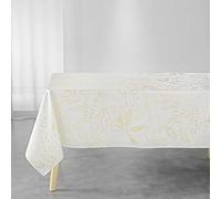 Douceur d'Intérieur, Nappe Rectangle (150 x 300 cm) Belflor Blanc/Or, Polyester Imprimé Métallisé