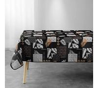 douceur d'intérieur, Nappe Rectangle (150 x 300 cm) Olenna Noir, Polyester Imprimé
