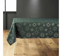 Douceur d'Intérieur, Nappe Rectangle (150 x 300 cm) Pampille Vert/Or, Polyester Imprimé Métallisé