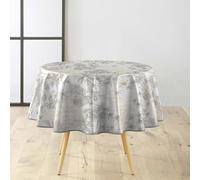 Douceur d'Intérieur, Nappe Ronde (Diamètre 160 cm) Coconut Gris, PVC Imprimé Métallisé
