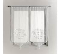 Douceur d'Intérieur, Paire de Voilage Passe Tringle à Pompons (2 x 90 x 120 cm) Fleurine Blanc, Maille