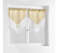 Douceur d'Intérieur, Paire de Voilages à Passants (2 x 60 x 120 cm) Duetto Miel/Blanc, Voile Double Sablé