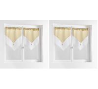 Douceur d'Intérieur, Paire de Voilages à Passants (2 x 60 x 160 cm) Duetto Miel/Blanc, Voile Double Sablé (Lot de 2)