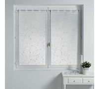 Douceur d'Intérieur, Paire de Voilages à Passants (2 x 60 x 160 cm) Petite Fleur Blanc/Blanc, Voile Sablé Brodé