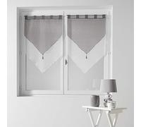 douceur d'intérieur, Paire de Voilages à Passants (2 x 60 x 90 cm) Duo Blanc/Gris, Voile Bicolore