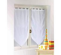 Paire pompon passants 2 x 60 x 90 cm voile uni voiline Blanc Douceur d'Intérieur Blanc
