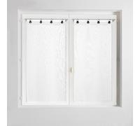 Douceur d'Intérieur, Paire Droite à Anneaux (2 x 60 x 160 cm) Linka Blanc, Voile Tissé