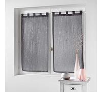 Douceur d'Intérieur, Paire Droite à Passants (2 x 45 x 160 cm) Filiane Anthracite, Voile Sablé Appliqué